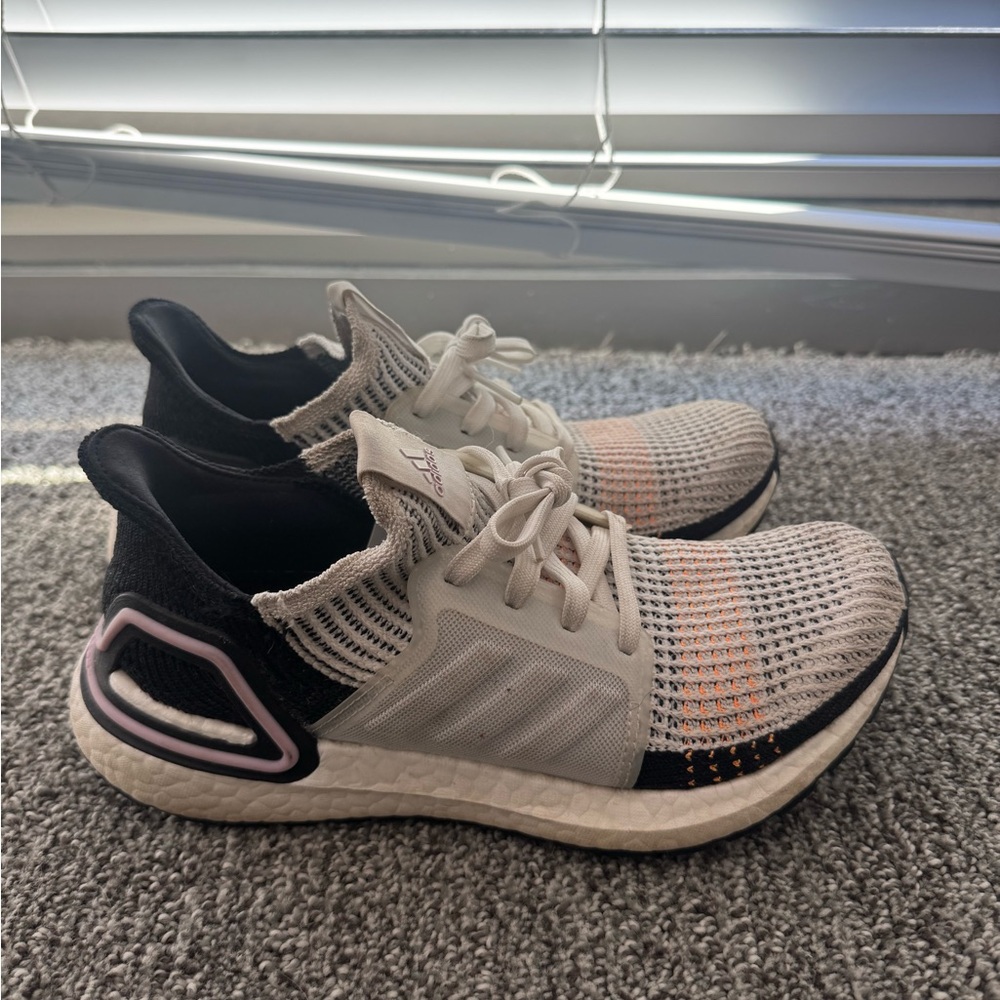 Adidas Knit Sneakers with Black and Purple and Orange and White Design